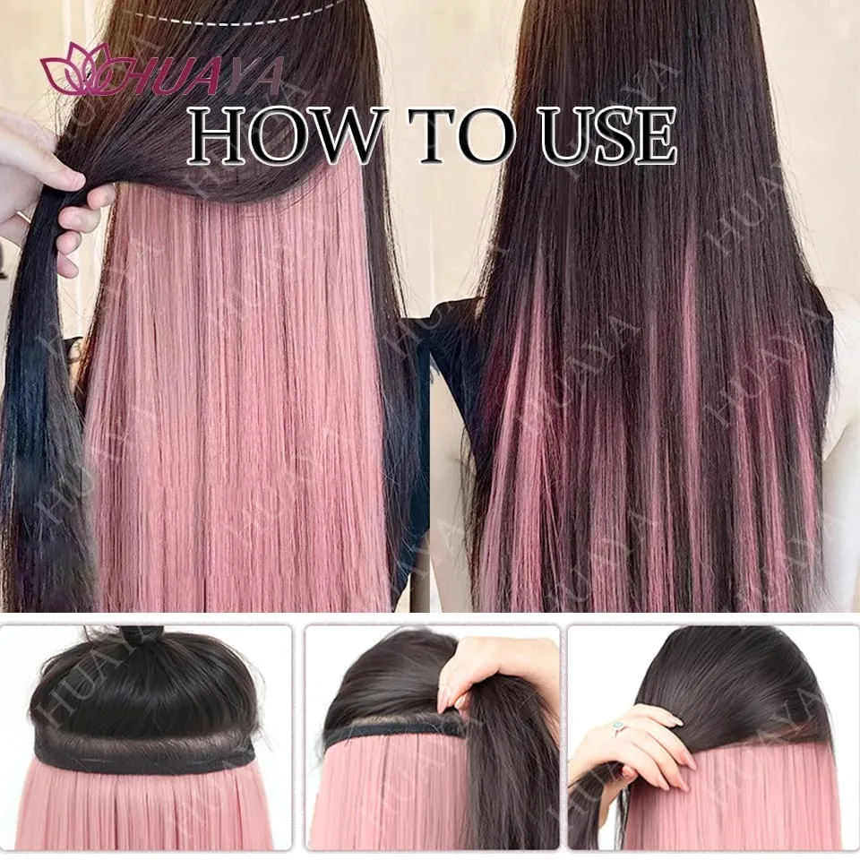 SyntheticColored Hair Extensions 20Inch Cosplay Hairpiece Straight One Piece With 4Clips In Hair Extensions for Women Halloween