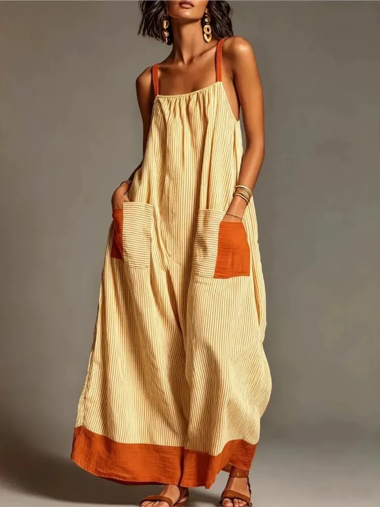 Summer New Elegant Sleeveless Striped Suspender Dress Women's Fashion Boho Casual Office Holiday Party Dresses For Women Robe — image 4