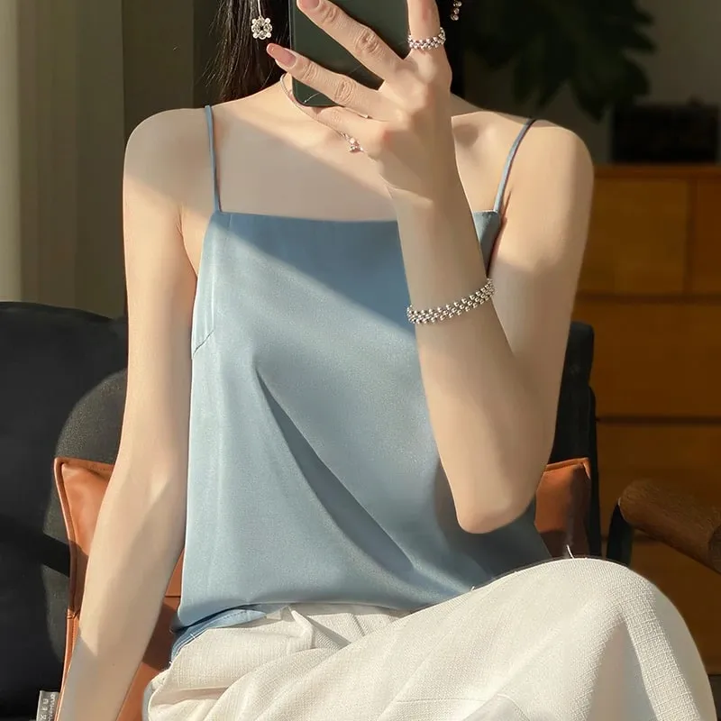 Ny is silke sexet satin rem dame forår/sommer vest ensfarvet ærmeløs sexet komfortabel silke undertøj vest RW-D19