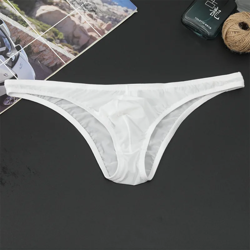 Mens Sexy Low-Waist Briefs Shorts See Through Pouch Underwear Ice Silk Underpant Bikinis Ultra Thin Panties Solid Comf Lingerie