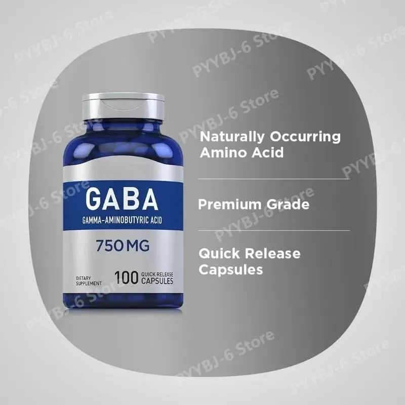 750mg Gamma-Aminobutyric Acid 100 Quick Release Capsules Non-GMO & Gluten Free Dietary Supplement for adult