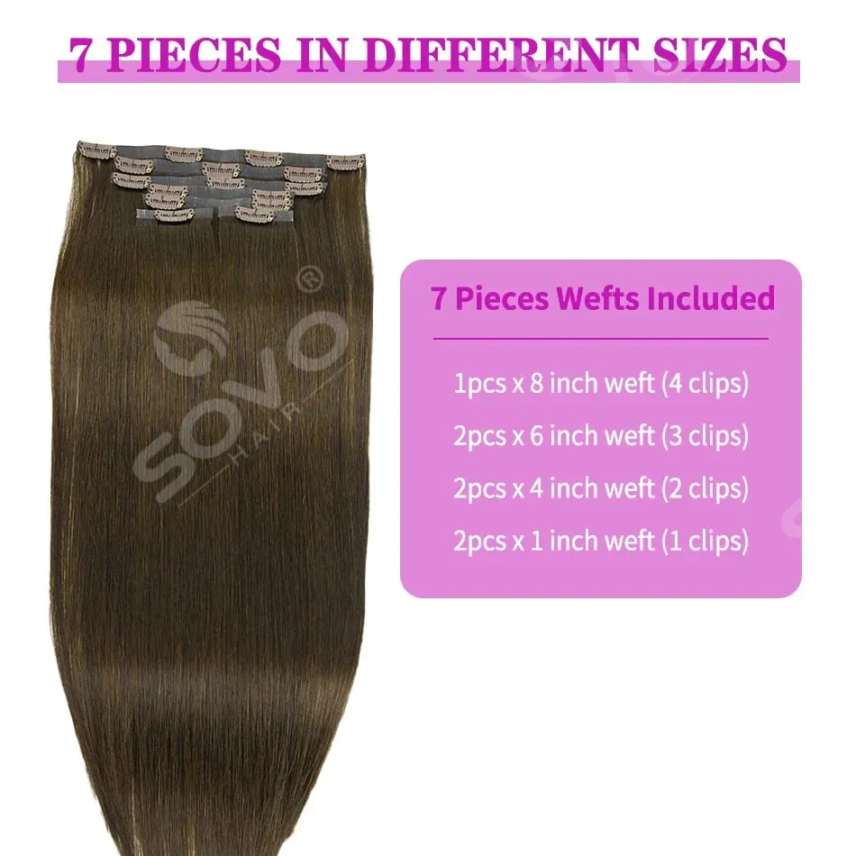 110G Tape PU Clip In Hair Premium Remy Clip In Human Hair Extensions 7pcs Clip-on Hair 14"-24" Balayage Ombre Mocha Brown Black