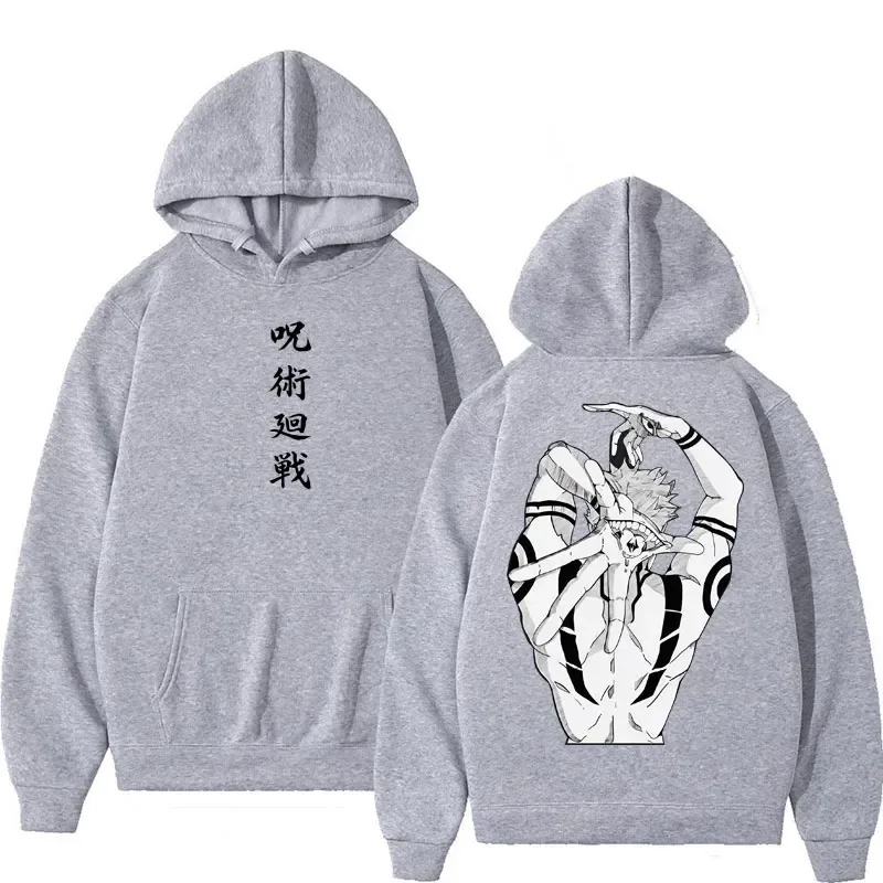 Anime Jujutsu Kaisen Sukuna Print Hoodies Harajuku Vintage Manga Men's Pullover Oversized Fleece Casual Cosplay Hoody Sweatshirt
