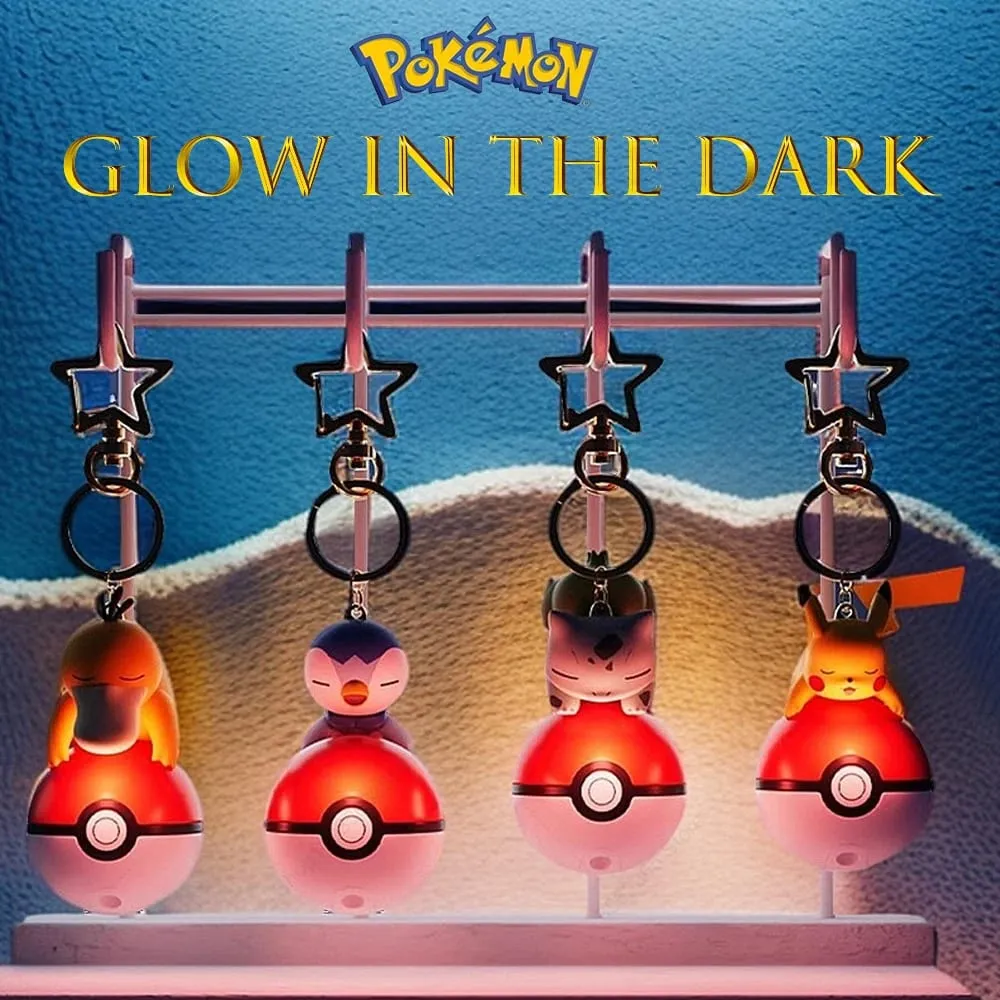 Pokemon Söt Glödande Serie Charm PokeBall Nyckelring Modell Docka Pikachu Piplup Bulbasaur Actionfigur Tecknad väska Tillbehör Present