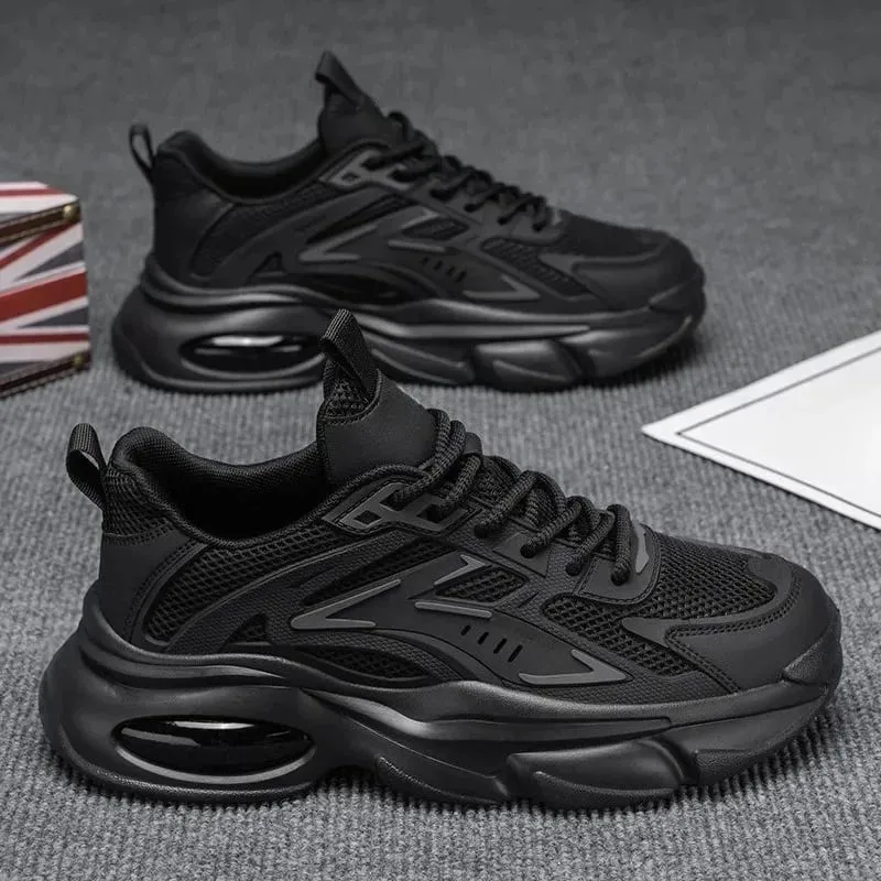 1 Pair Men's Summer Breathable Running Shoes Fashionable Dad Style Thick Bottom Sports Sneakers Casual Low Top Rubber Outsole