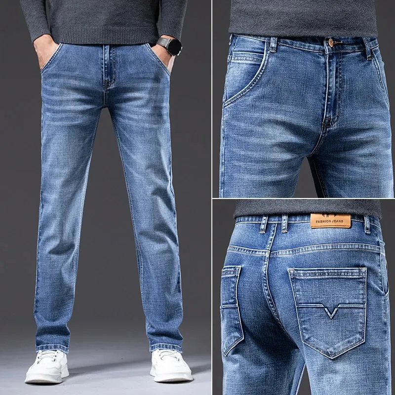 Jean extensible pour hommes, coupe régulière, Business décontracté, Style classique, mode, pantalon en Denim, Vintage, noir, bleu, nouvelle collection 2026