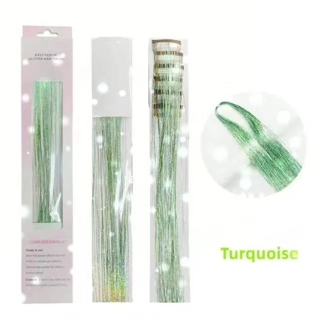6Pcs Hair Tinsel Clip in Hair Extensions 20 Inch Synthetic Colorful Shiny Sparkle Glitter Tinsel Hair for Women Girls Cosplay