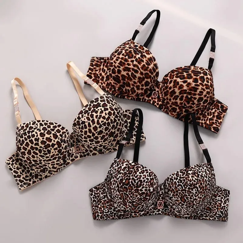 2026 New Sexy Leopard Print Underwear For Women Push Up Bra Sets Seamless Khaki Beige Black Female Lingerie