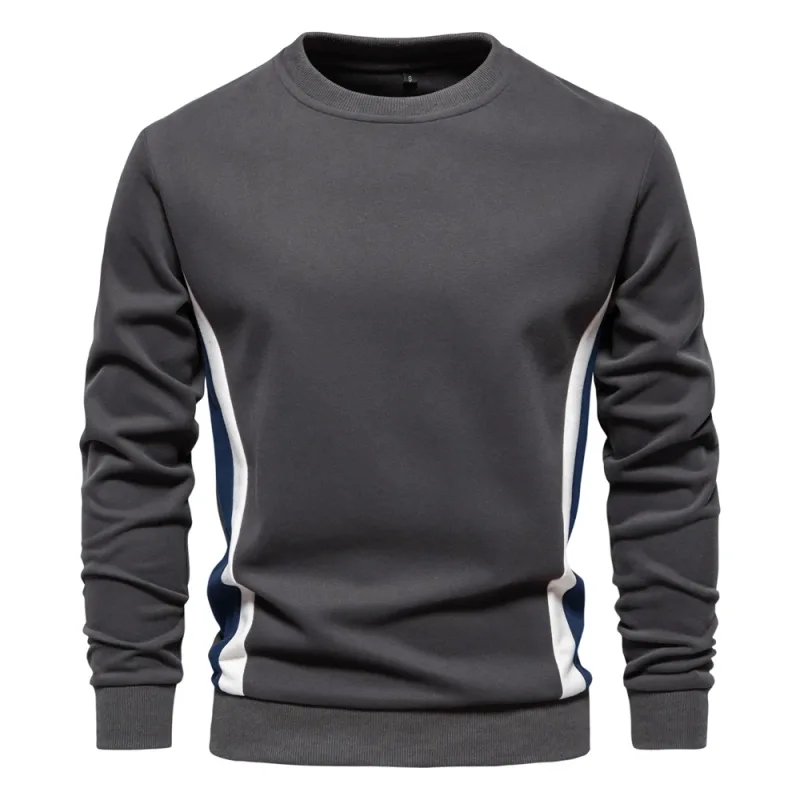 Mens Patckwork Cotton-blend Crew Neck Sweatshirts Fashion Casual Sport Round Neck Pullover Sweatshirt for Men