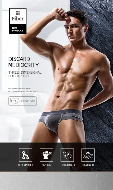 5PCSMen's three-piece briefs with U-shaped pouch, modal fabric, breathable, summer youth low-rise bottom pants