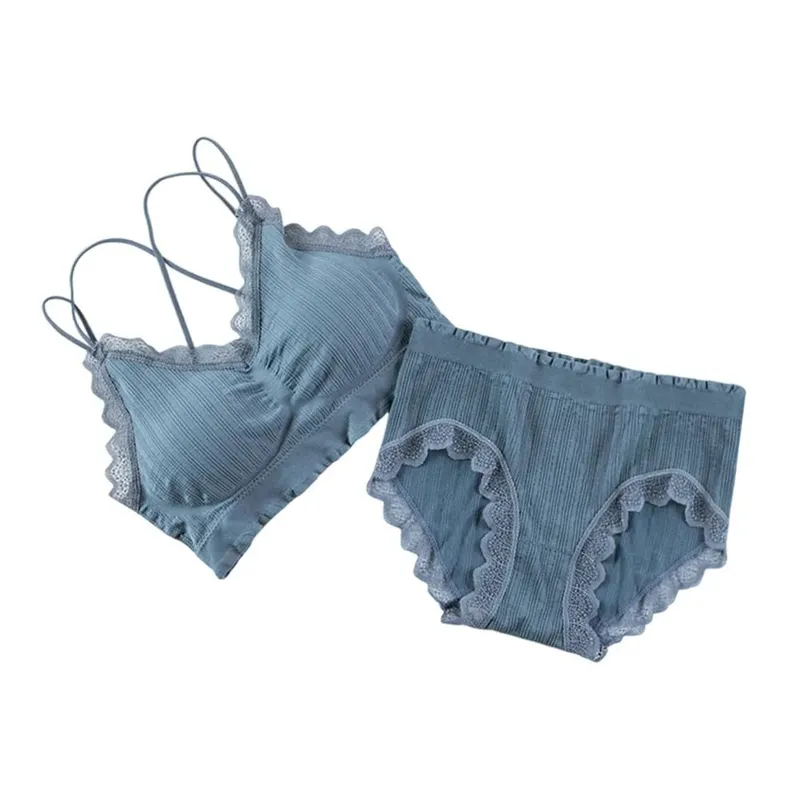 1 Set Casual Lace Dam Seamless BH Set V-hals Andas Underkläder Set Bekvämt med BH Pads Underkläder Set