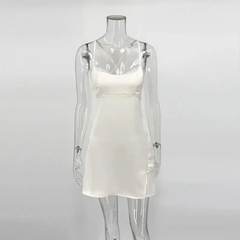 Tsiisd Fashion Satin Backless Women's Mini Dress Lace-Up Spaghetti Strap Slit Elegant Sexy Wedding Party Dress Female Dress 2026 — image 8