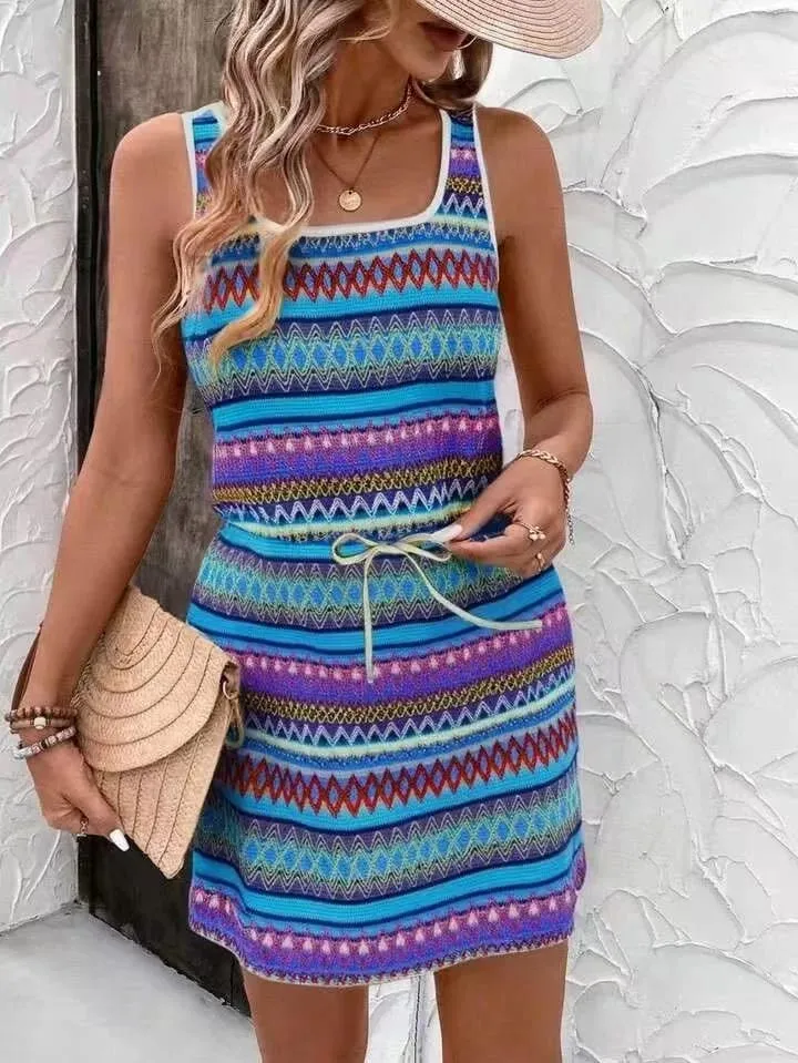 Women's Spring/Summer Elegant Striped Print Sleeveless Casual Dress