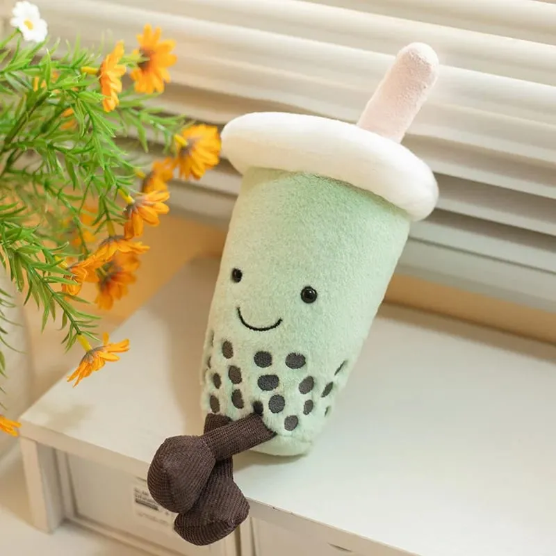 23cm Matcha Green Milk Tea Cup Cute Stuffed Boba Plush Cushion Soft Hugging Pillow Plush Toys Creative Gifts For Kids Favors