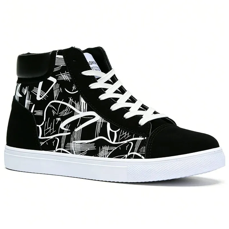 Street Style Mode Sneakers Herr Fritidsskor Platta Andas Hög topp Svart Röd Märke Skor för män