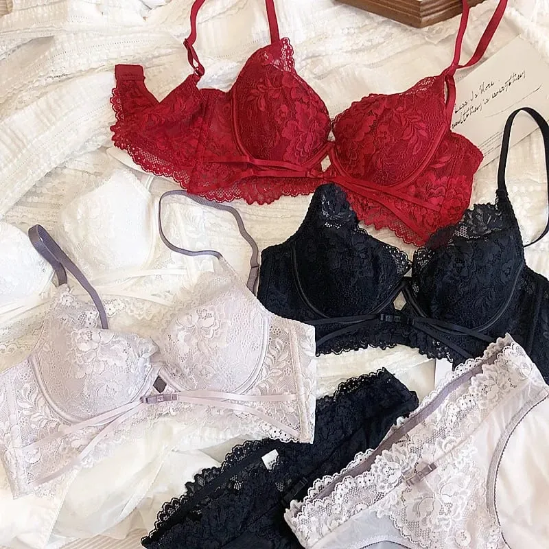 2 pièces été mince tasse soutien-gorge Sexy dentelle creux ensemble de sous-vêtements pour les femmes broderie française Lingerie Push Up brassière culotte ensemble