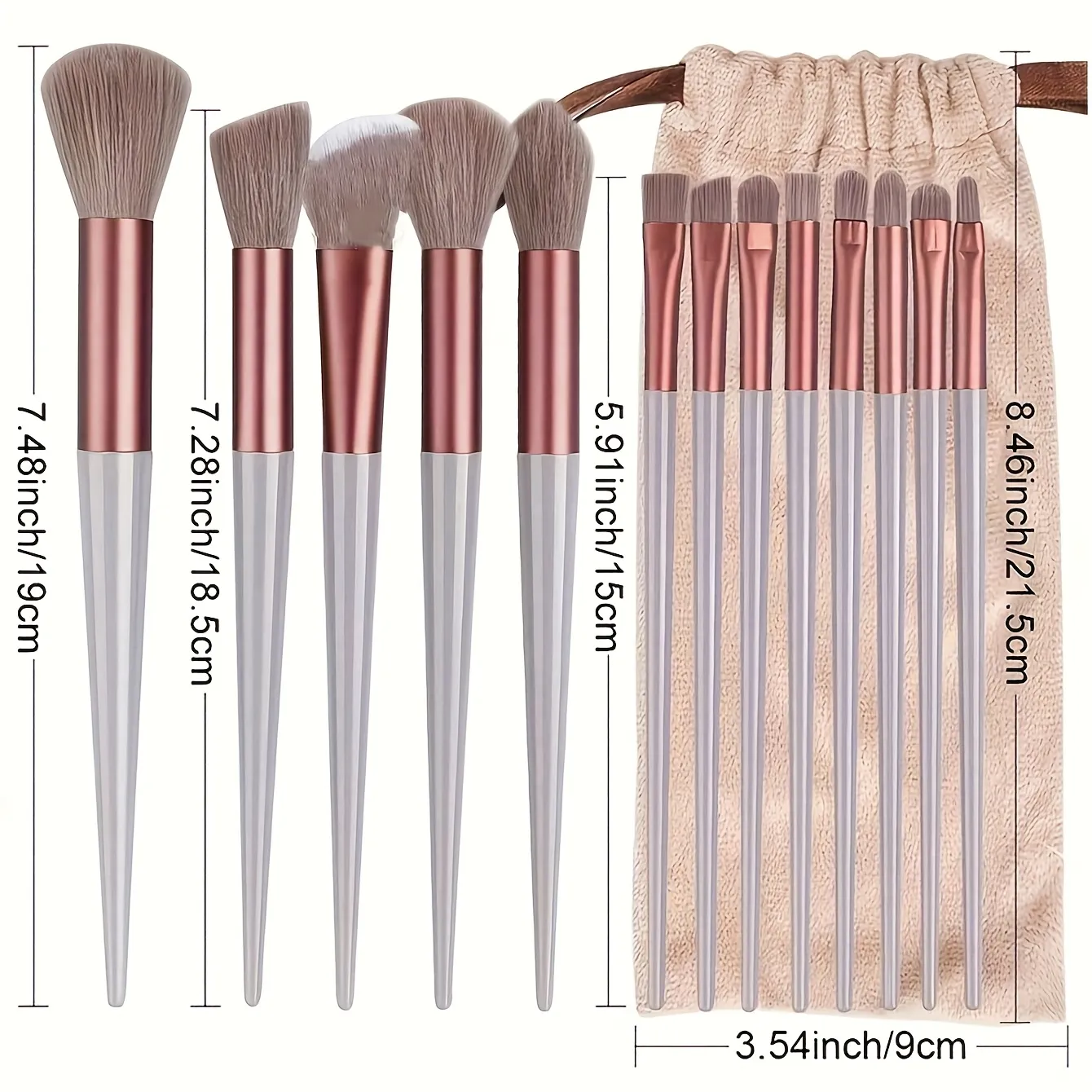 13PCS Vegan Makeup Brush Set-Rose Gold Luxury Brushes with Hybrid Fiber Bristles&Gift Pouch Cruelty-Free Kit for Beginners/Pros