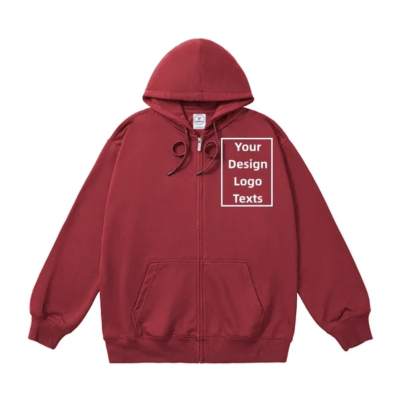 Customized Logo Zipper Hoodies Autumn Winter Fashion Embroidery Company Printed Sweatshirts Men Women Personality Hoody Pullover