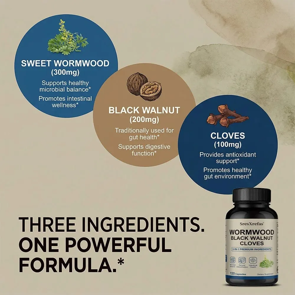 Wormwood Black Walnut Clove Cleanse Extract - 3-in-1 Complex Herbal Supplement for Gut Cleanse Detox and Digestive Well-Being