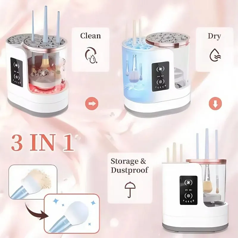 Elektrický stroj na čištění štětců na make-up 3 V 1 Sušička štětců na make-up Přenosný automatický USB nástroj na čištění kosmetických štětců