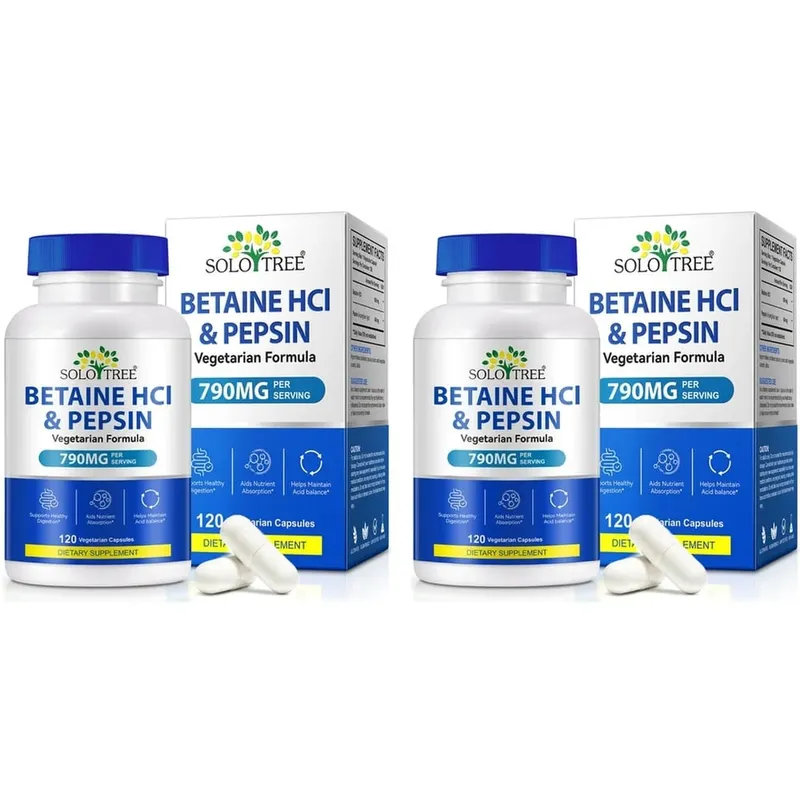 베타인 HCl 펩신 캡슐 790mg 소화 산성 균형 및 영양소 흡수 지원을 위한 채식주의자 성인 120개