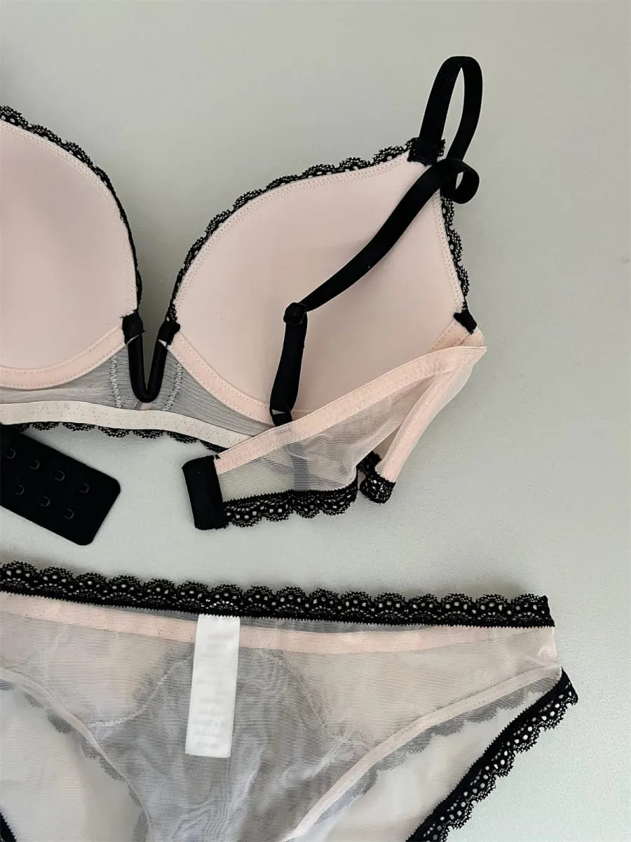 Niche sexy deep v bra gathering anti-sagging cover vice breast corner underwear sets sexy embroidery lace underwire lingerie