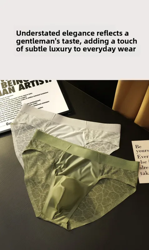 Seamless Jacquard Men Triangle Underwear Ice Silk Thin Breathable Panties Quick Drying Briefs Male Sexy U Bulge Pouch Underpants