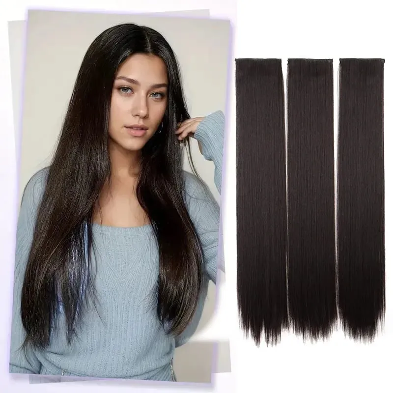 24Inch Synthetic 3pcs/set Long Straight Hair Extension Clip in Hair Heat-Resistant Fiber Hairpiece for Women