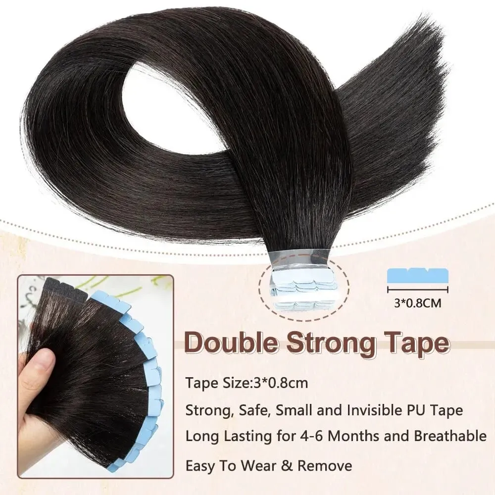 Women's Human Hair Extensions Tape-In Hairpieces No Glue Needed Double Weft Tape Tape-Ins with Natural Volume & Length
