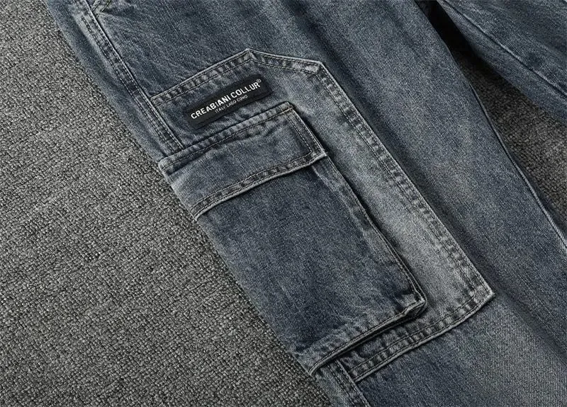 Autumn Retro Tooling Harlan Men's Trendy Jeans Trendy Brand Loose Straight Pocket Large Size Men Clothing Cargo Pants Men