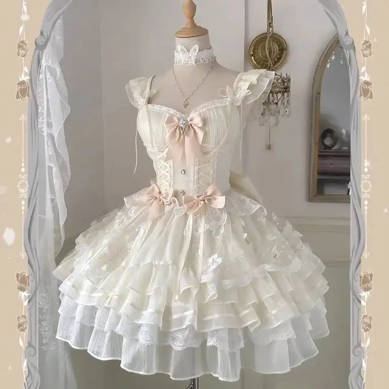 Gothic Red Lolita JSK Dress Women Spaghetti Strap Ruffle Tulle Skirt Chain Bow Decor High Low Hem Vintage Princess Party Dress — image 14