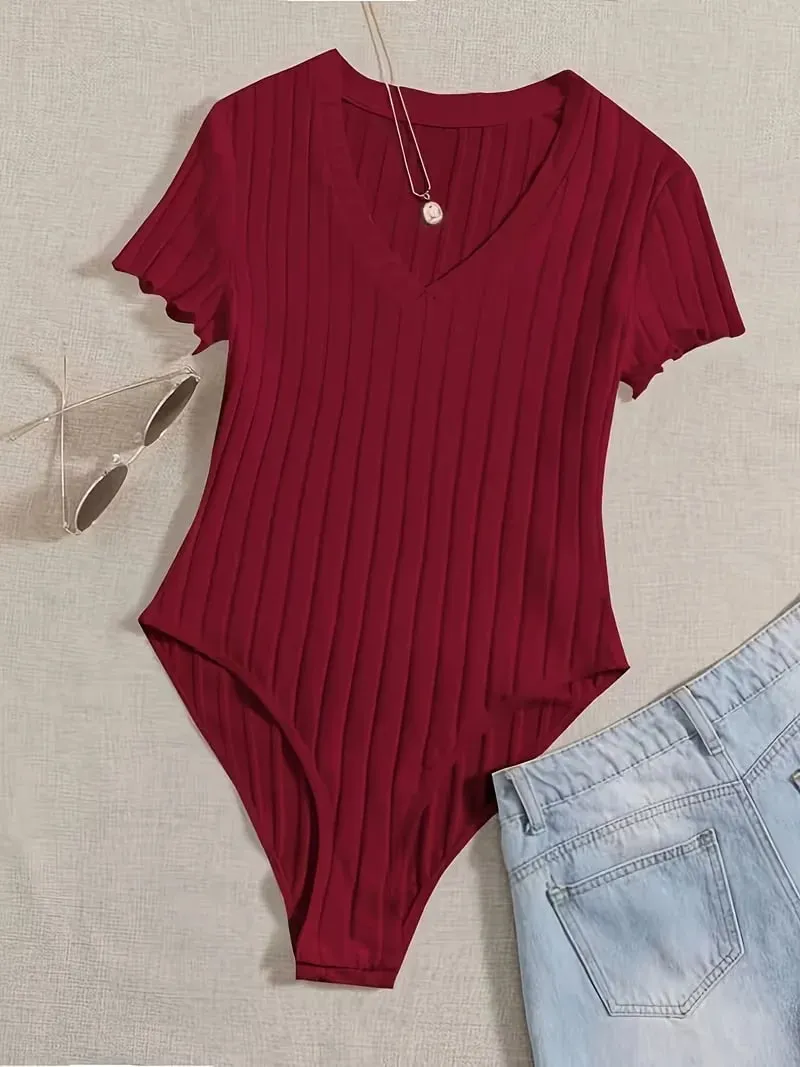 Lettuce Trim Ribbed Bodysuit Women's Sleeveless High Waist Bottom Control Shapewear for Slimming Effect