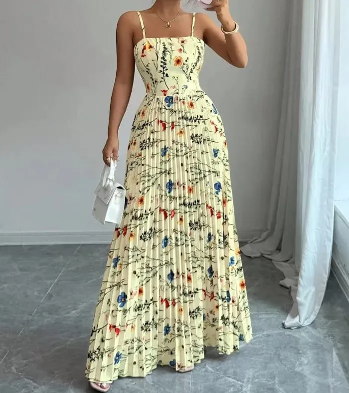 Elegant Floral Print Maxi Dress Women Summer Sexy Cami Slip Dress Casual Sleeveless A-Line Long Dresses Vintage Beach Vacation