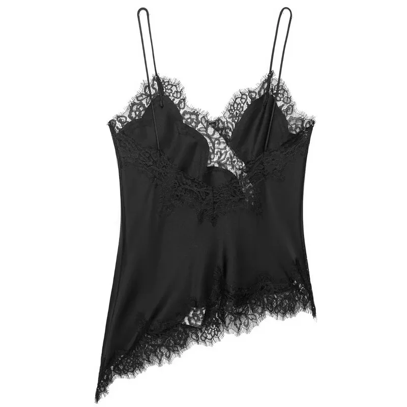 Lace Asymmetrical Top Women Tanks & Camis Summer 2025 Black Slip Sleeveless Top Ladies y2k Backless Off Shoulder Camisole