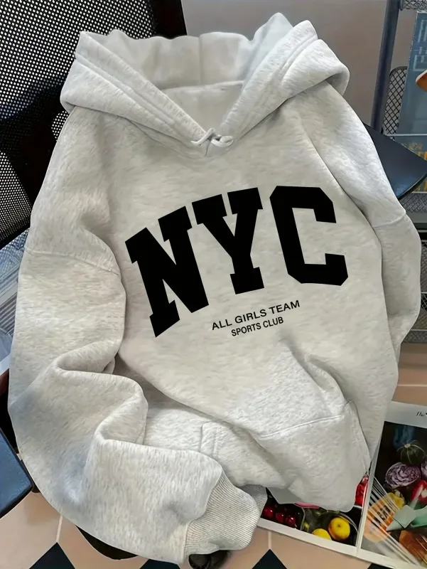 New Fall/Winter Comfortable Navy Blue New York Team Hoodie - Long Sleeve Couples' Street Style Hoodie Casual Pullover with POC