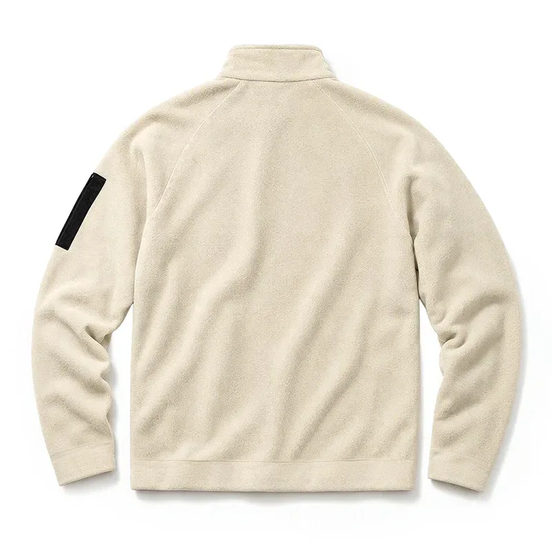 Men Fleece Stand Collar Sweatshirt Diagonal Zipper Arm Pocket Long Sleeve Loose Casual Pullover Autumn Winter Outdoor Tops