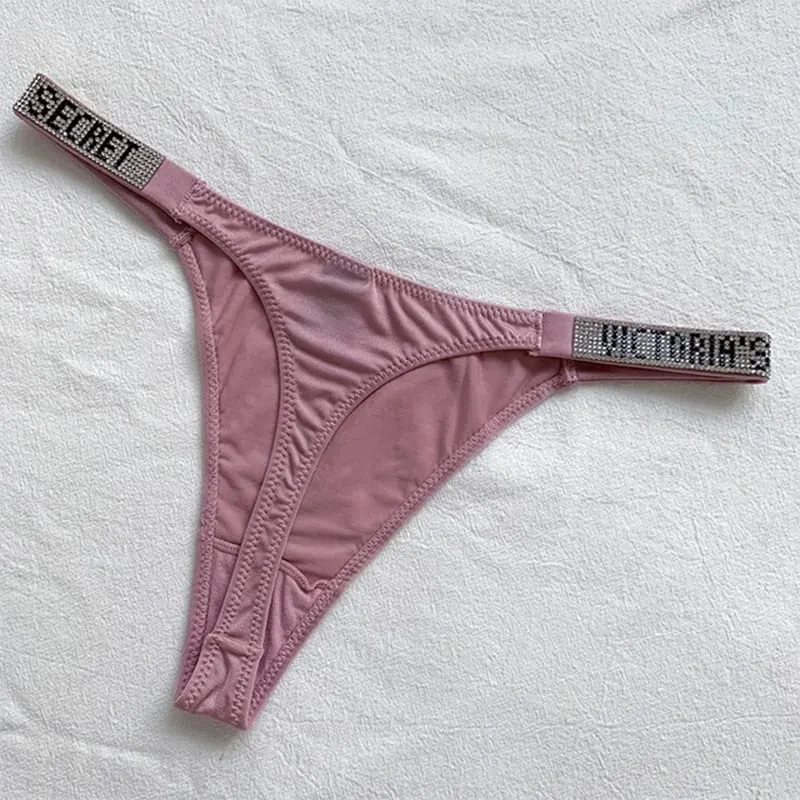 2025 New Sexy Pink Brand Lingerie Female Intimate Underwear Rise Women Panties Bra Rhinestone Letter Comfort Brief