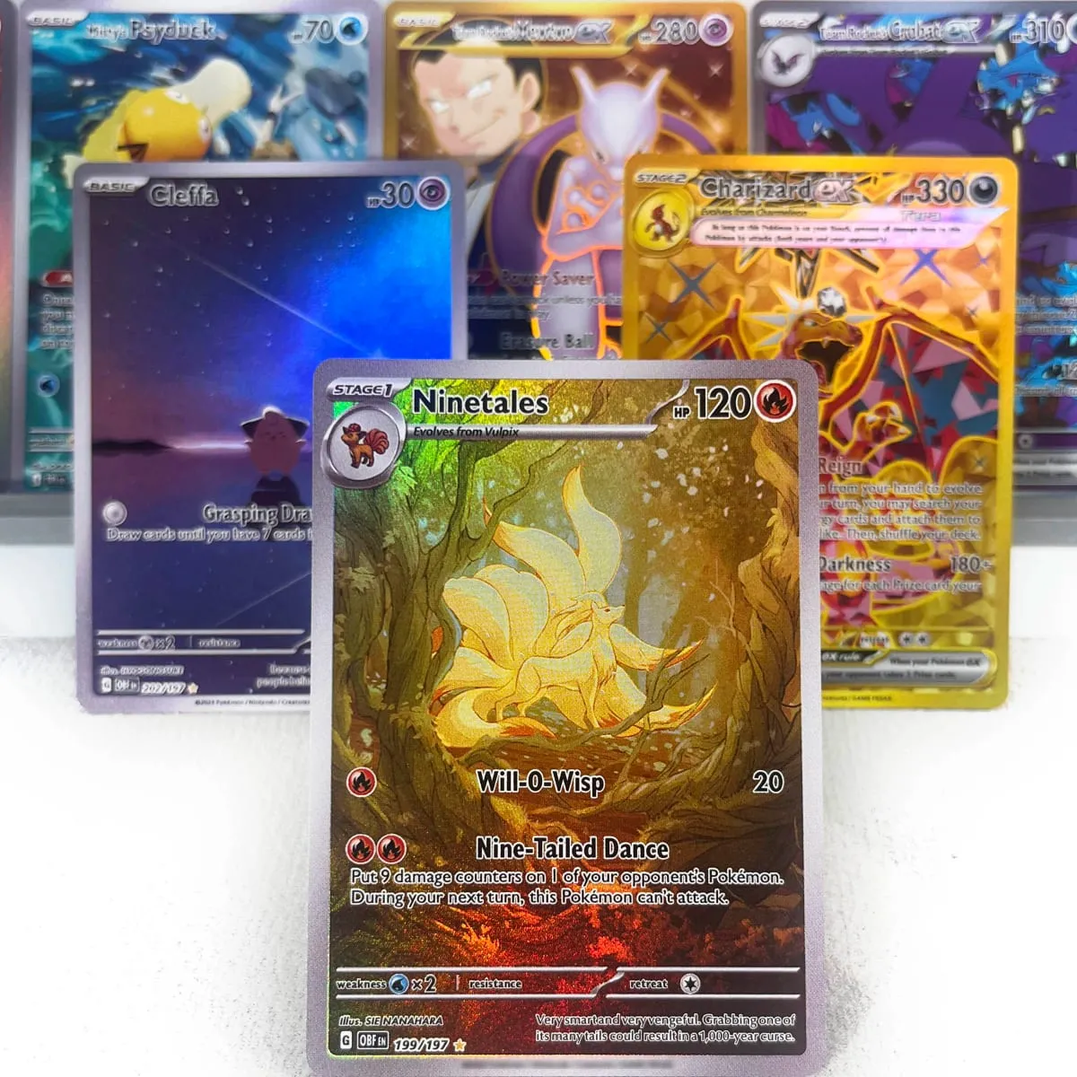 OBF PAL ASR Cards PTCG4-B EX Rainbow Ninetales Cleffa Charizard Rare Collection Battle Toys Gifts for Hobbies
