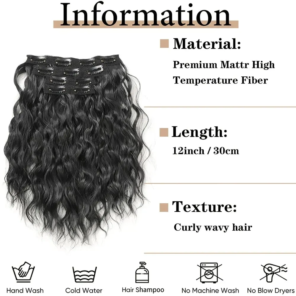 4-Piece Set of 11 Clip-In Hair Extensions Clip-In Hair Extensions 12 Inch Synthetic Clip-In Short Soft Natural Wigs High-Tempe