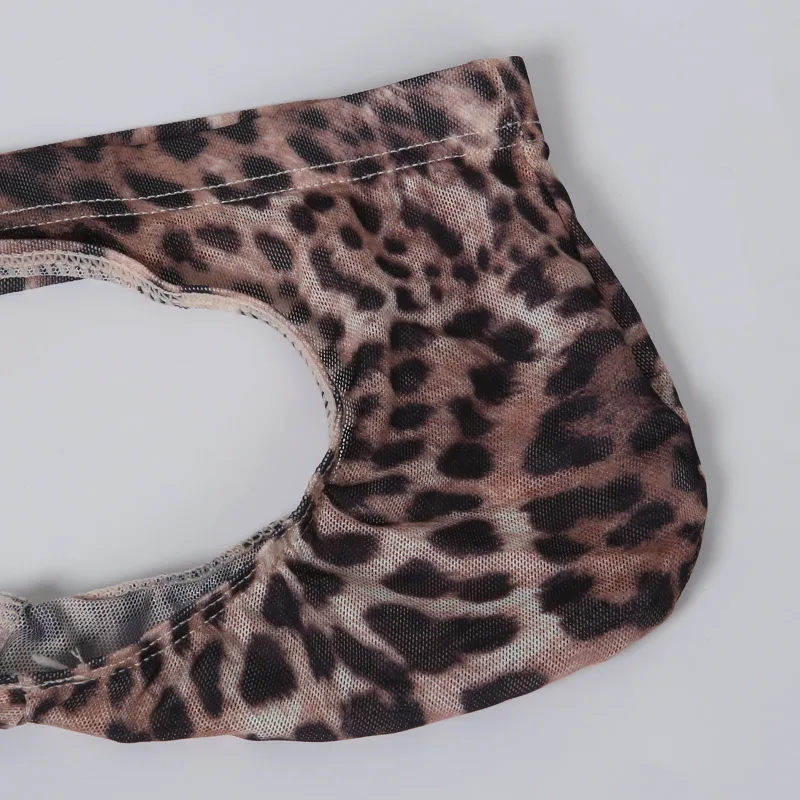 Men Sexy Briefs Underwear Mesh Sheer Ultra-Thin Underpants Big Penis Pouch See Through Panties Leopard Bikini