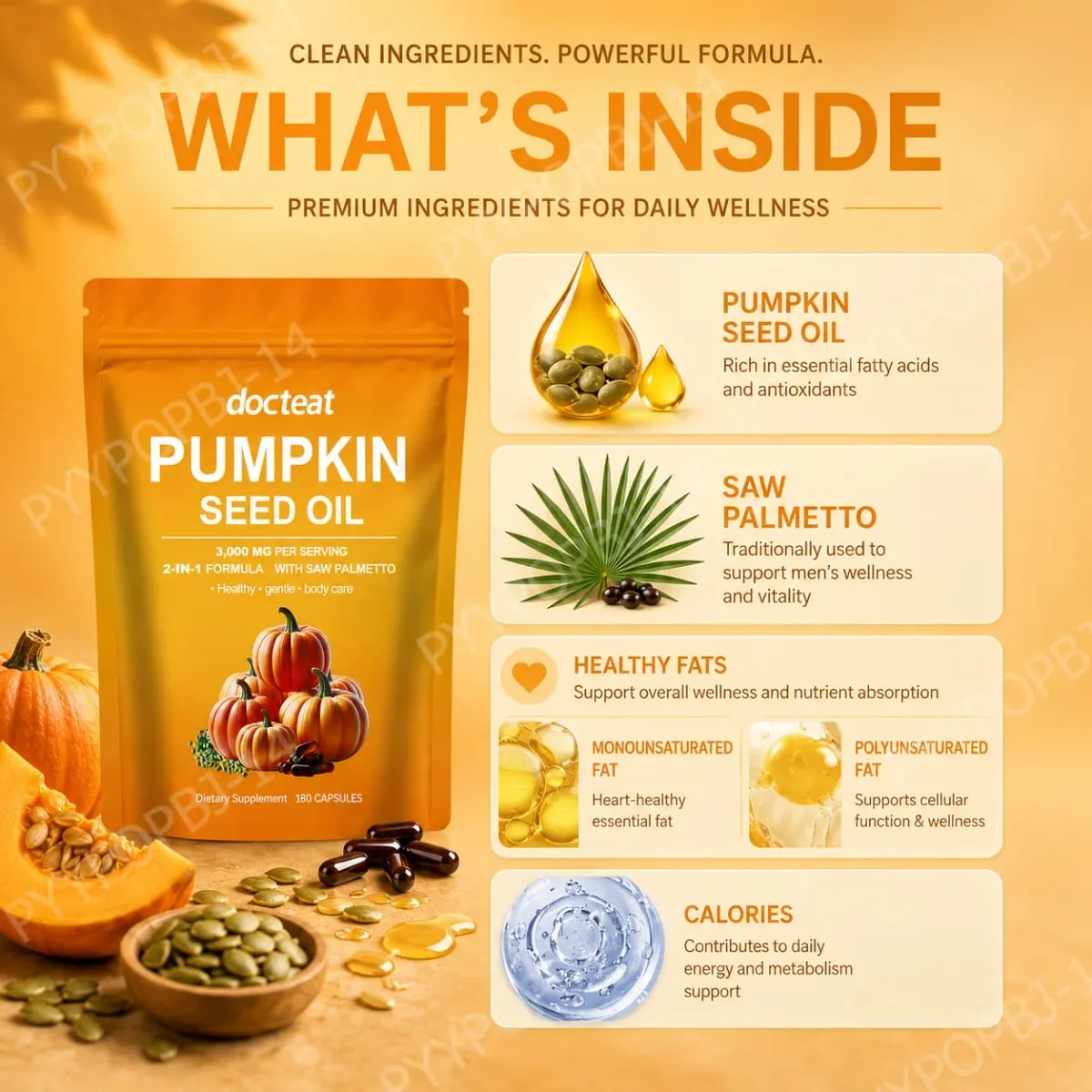 Docteat Pumpkin Seed Oil with Saw Palmetto Capsules 2-in-1 Formula for Prostate and Bladder Function Support 180 Capsules
