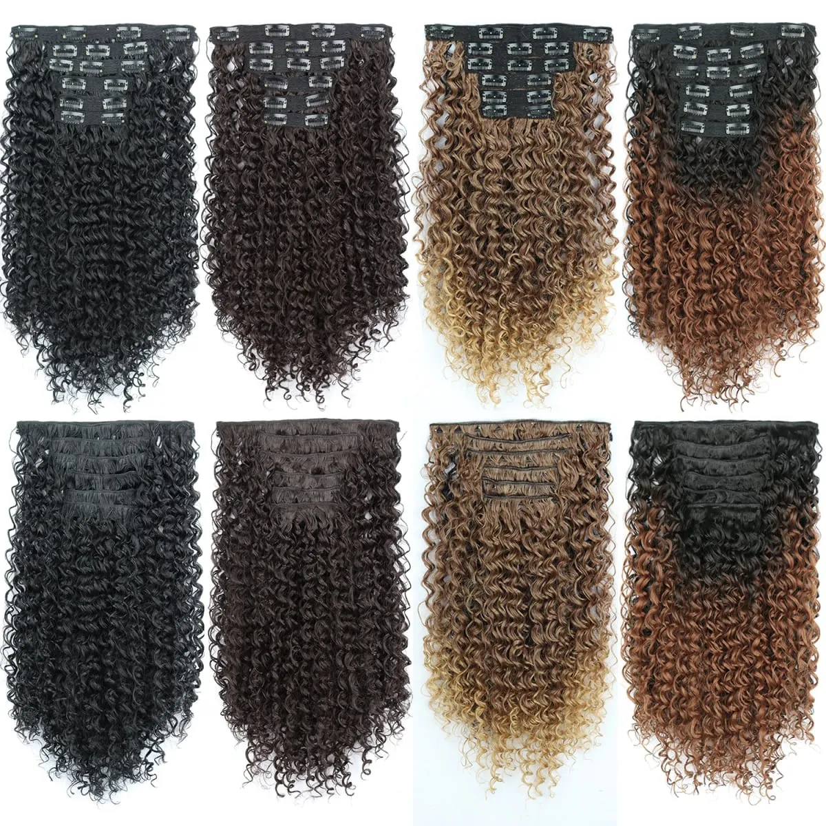Synthetic 26Inch Kinky Curly 16 Clip In Hair Extensions Black Brown Full Head Fake Pieces Kinky Curly Hair Extensions