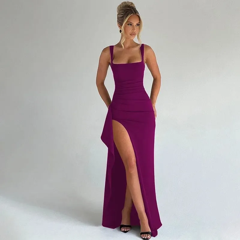 Sexy Solid Pleated Strapless Dress Lady Chic Off-shoulder Backless High Waist Split Dresses Babae 2026 Bagong Evening Party Gown