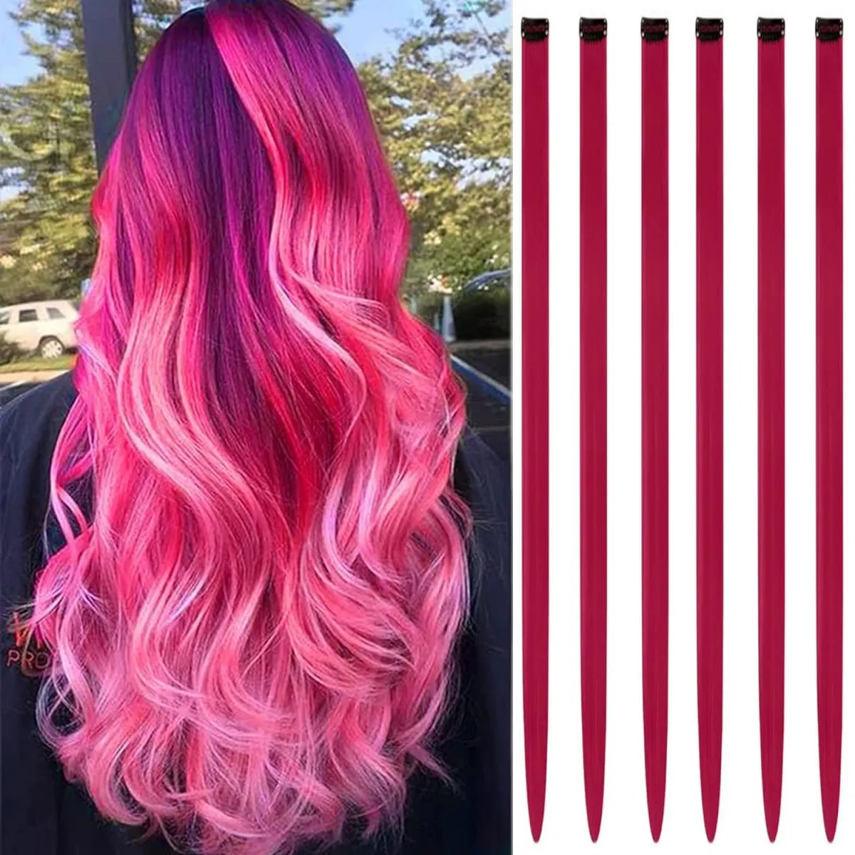 6 Pcs Clip Ins Hair Extensions 22 Inch Straight Colorful Clip In Hair Extensions Rainbow Party Highlights Synthetic Hairpiece