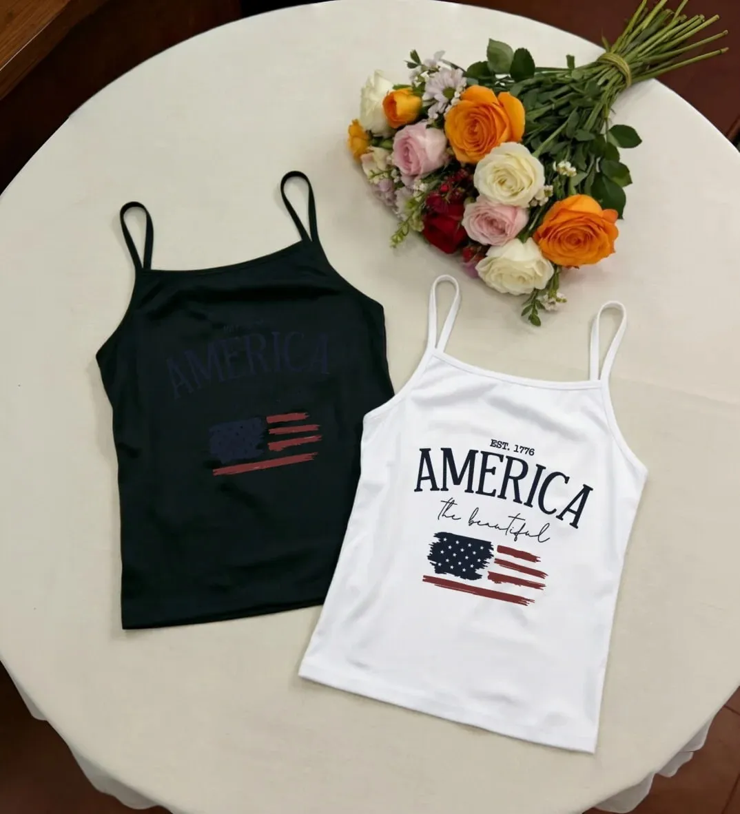 Women America Est.1776 Flag Print Spaghetti Strap Camisole Western Slim Sleeveless Tank Top 4th Of July Summer Casual Vest