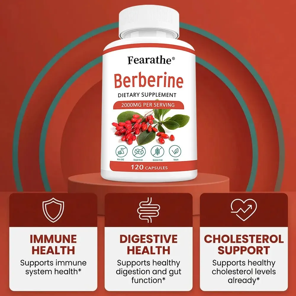 Berberine HCl 2000mg Capsules Supports Cardiovascular Health Digestion Immune Function Energy Antioxidant & Anti-Aging