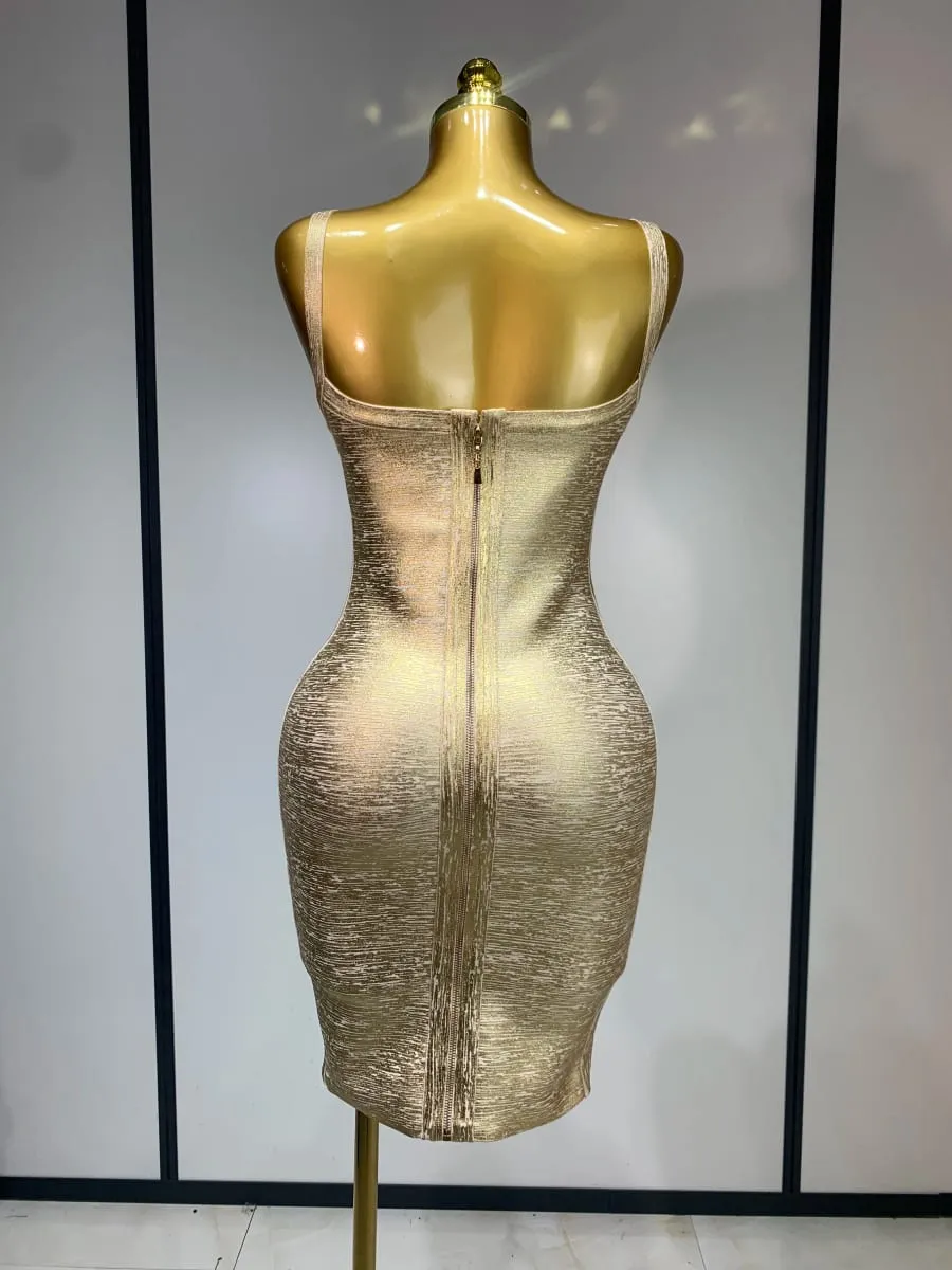 عالية الجودة المشاهير أنيقة الذهب Bodycon ضمادة فستان المرأة مثير ملهى ليلي مساء حفلة فاخرة فستان عيد ميلاد Vestidos
