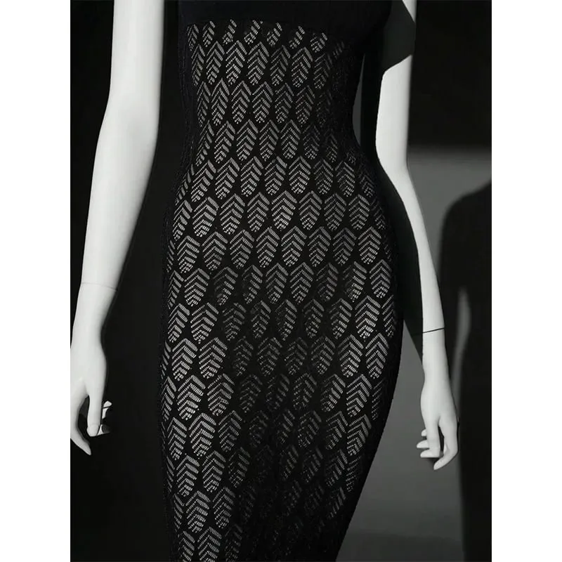Women Bodycon Dress Without Underwear Hollow Out Beachwear Sheer Mesh Fishnet See Through Music festival Swimsuit