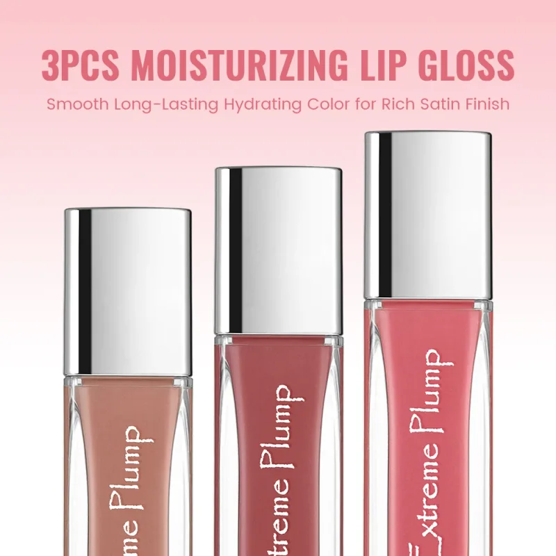 3 יחידות Extreme Plump Lip Gloss סט גימור זכוכית למראה שפתיים גלזורי לחות לא דביק עמיד למים שפתון נוזלי עירום — image 4