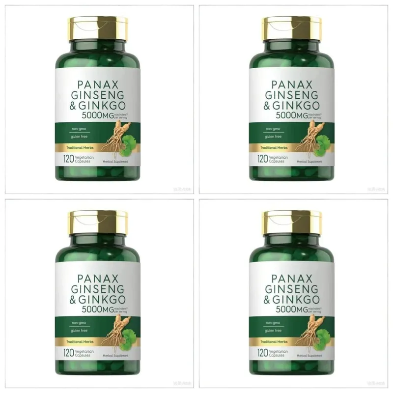 Panax Ginseng & Ginkgo Biloba 5000mg Equivalent with 95% Piperine Daily Energy Focus & Vitality Support 120 Vegetarian Capsules